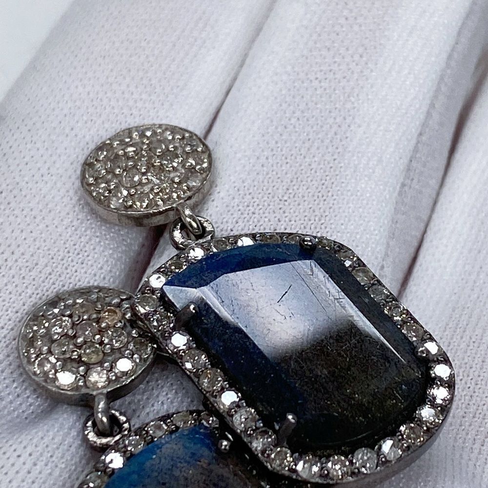 Adornia Fine Black Rhodium Sterling Silver Labradorite Diamond Drop Earrings - Picture 13 of 15